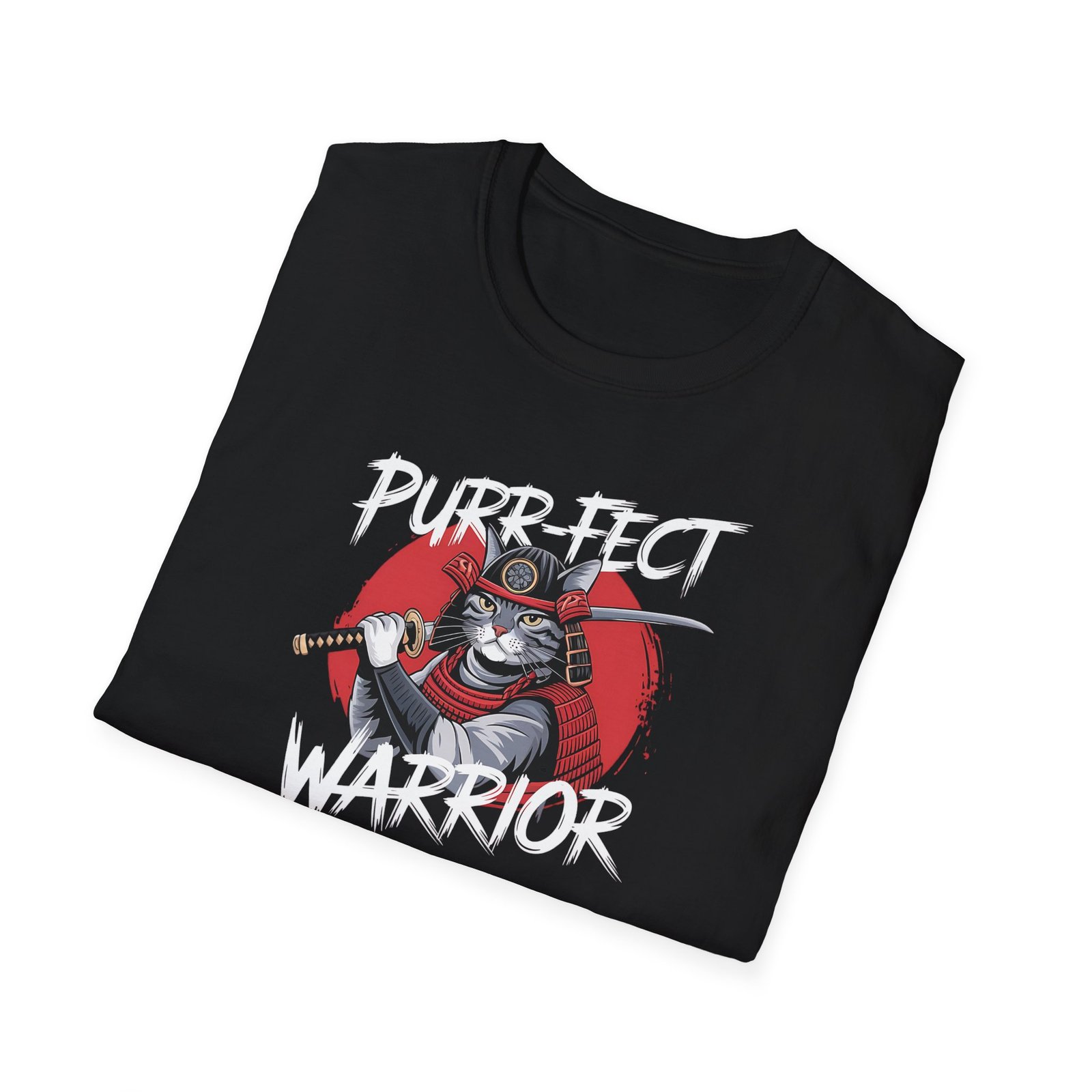 Purr-fect Warrior Unisex Softstyle T-Shirt - Tricou Amuzant cu Pisică Ninja pentru Iubitorii de Pisici - Image 3