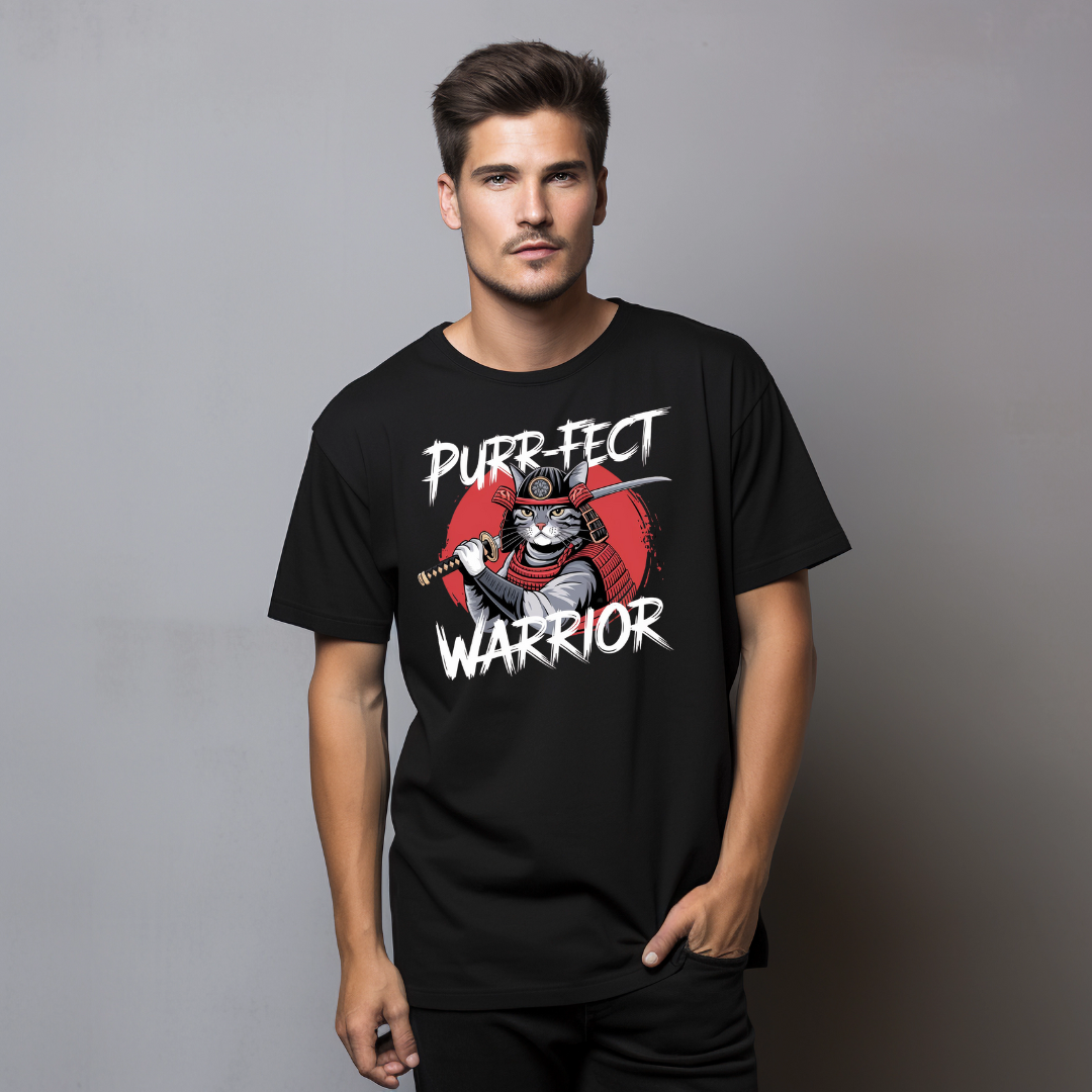 Purr-fect Warrior Unisex Softstyle T-Shirt - Tricou Amuzant cu Pisică Ninja pentru Iubitorii de Pisici