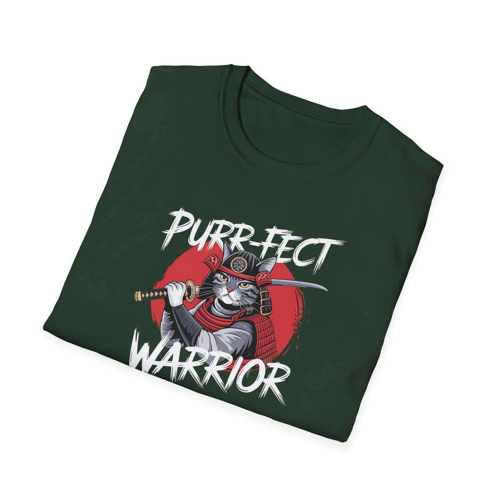 Purr-fect Warrior Unisex Softstyle T-Shirt - Tricou Amuzant cu Pisică Ninja pentru Iubitorii de Pisici - Image 7