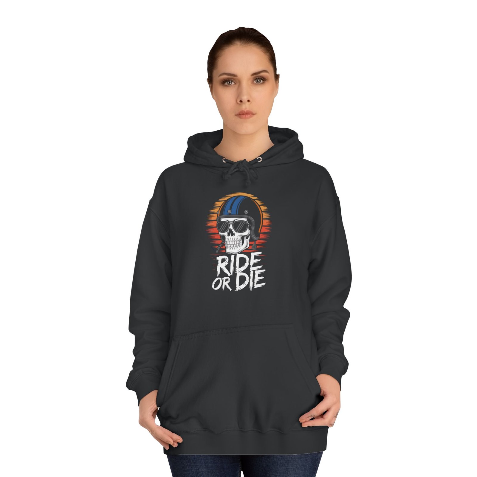 Hanorac Unisex Tip College – Grafică Skull "Ride or Die" - Image 4