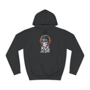 Hanorac Unisex Tip College – Grafică Skull "Ride or Die"