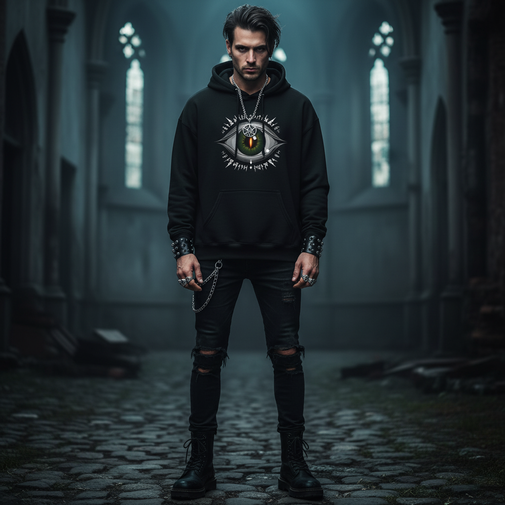 Hanorac cu Glugă cu Grafică Ochi de Reptilă Mistică - Image 18