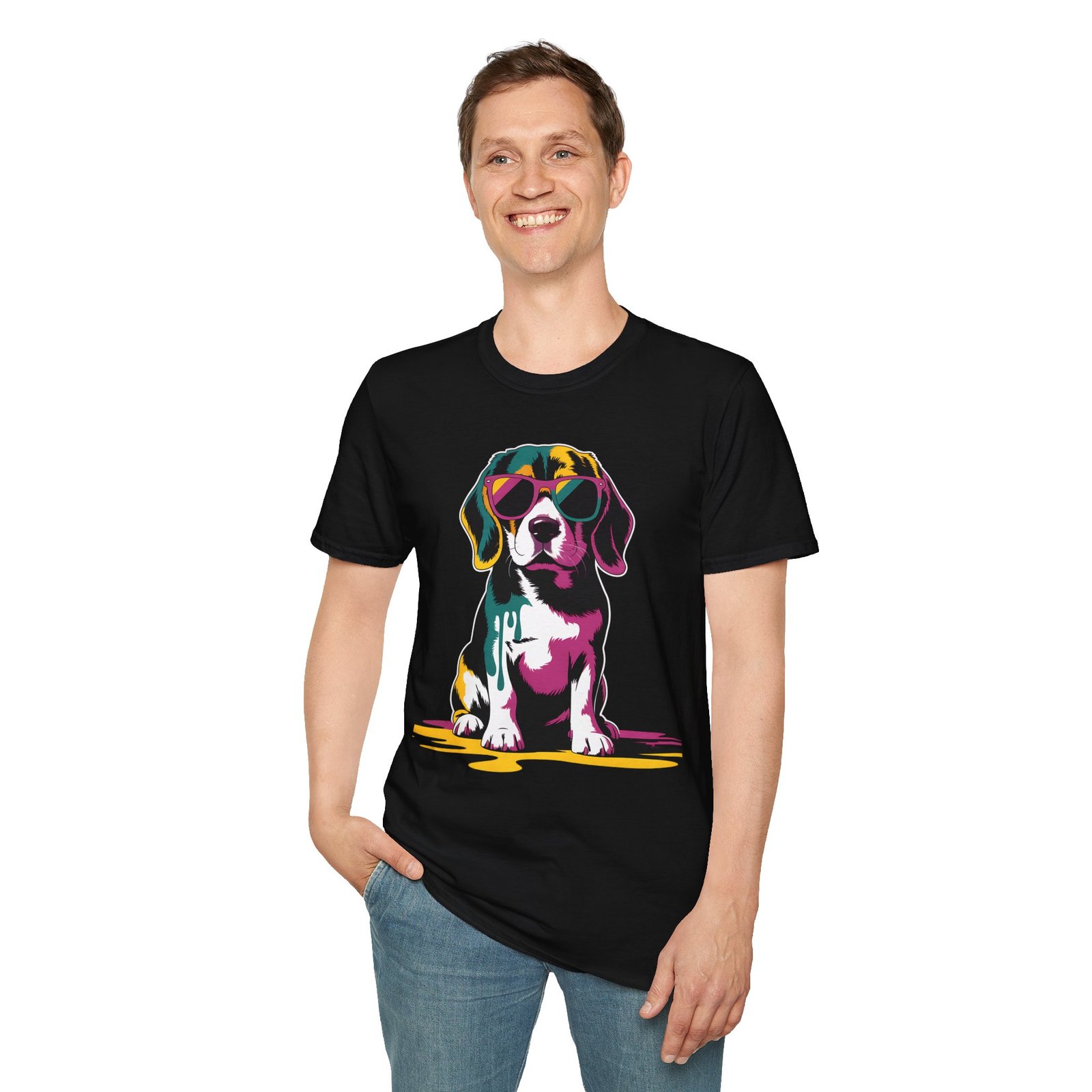 Tricou Unisex Softstyle - Beagle cu Ochelari Colorat - Image 6
